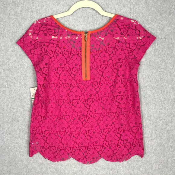 Nanette Lepore Top Womens Medium Pink Floral Lace Scalloped Feminine Sheer Twee‎ - Picture 8 of 10